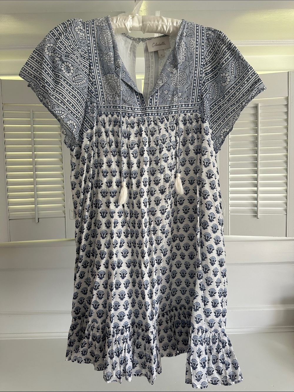 Cleobella White and Navy Printed Mini Dress